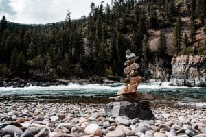 Stone Stack Along Kootenai River Near Kootenai Falls