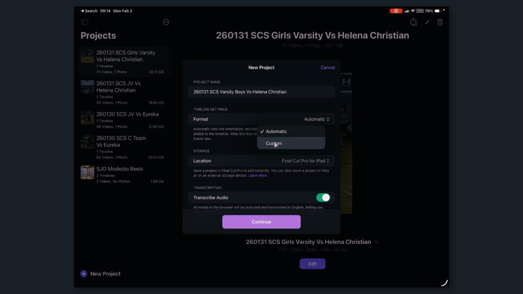 FCP iPad Editing Tutorial Project Settings
