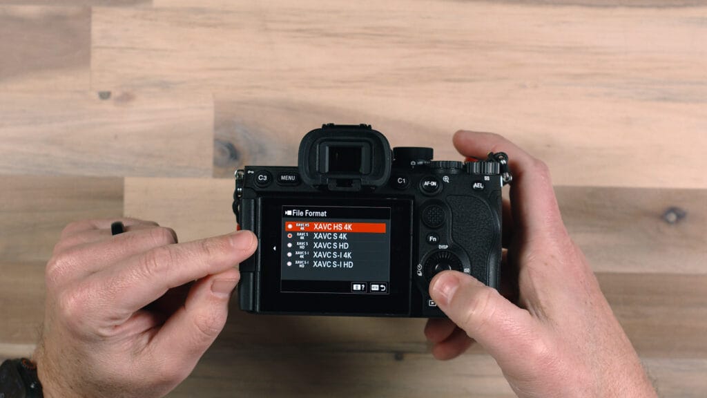Sony a7V Guide Video file formats menu