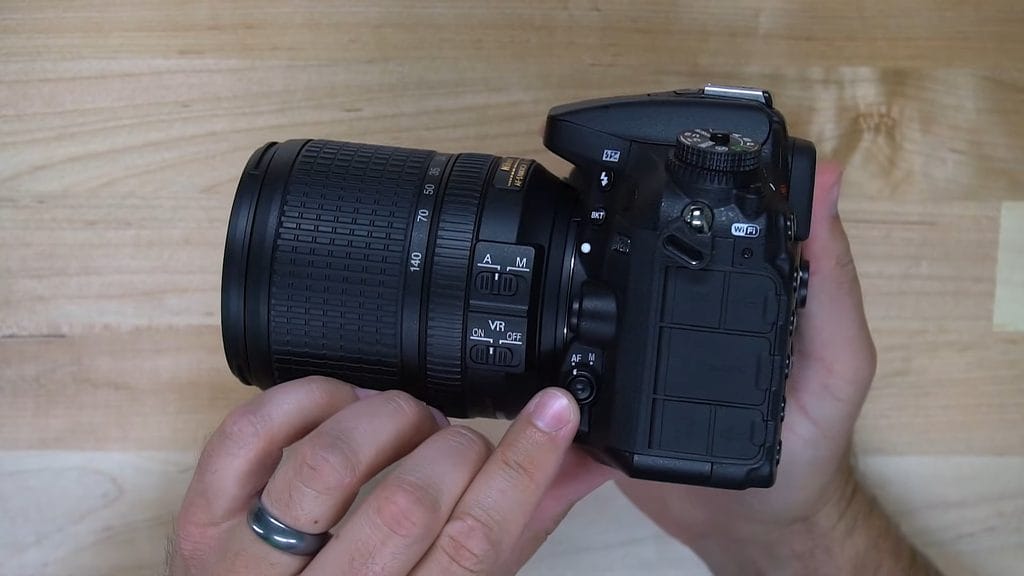 AF-mode button on the Nikon D7200 next to the AF/M focus switch