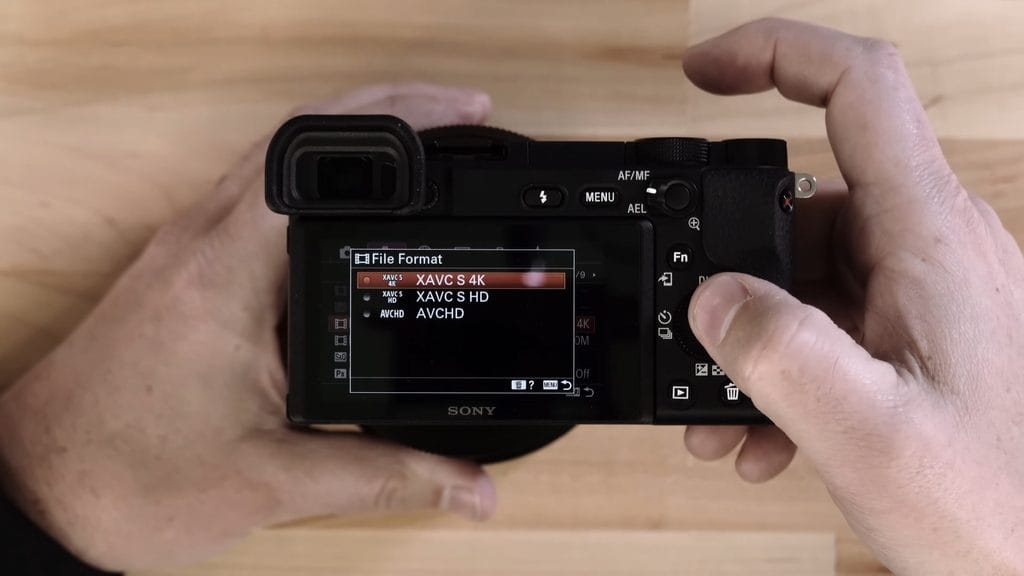 Sony a6400 movie File Format set to XAVC S 4K