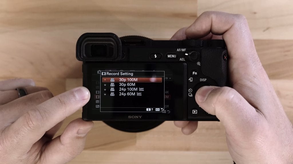 Sony a6400 4K Record Setting options 30p and 24p