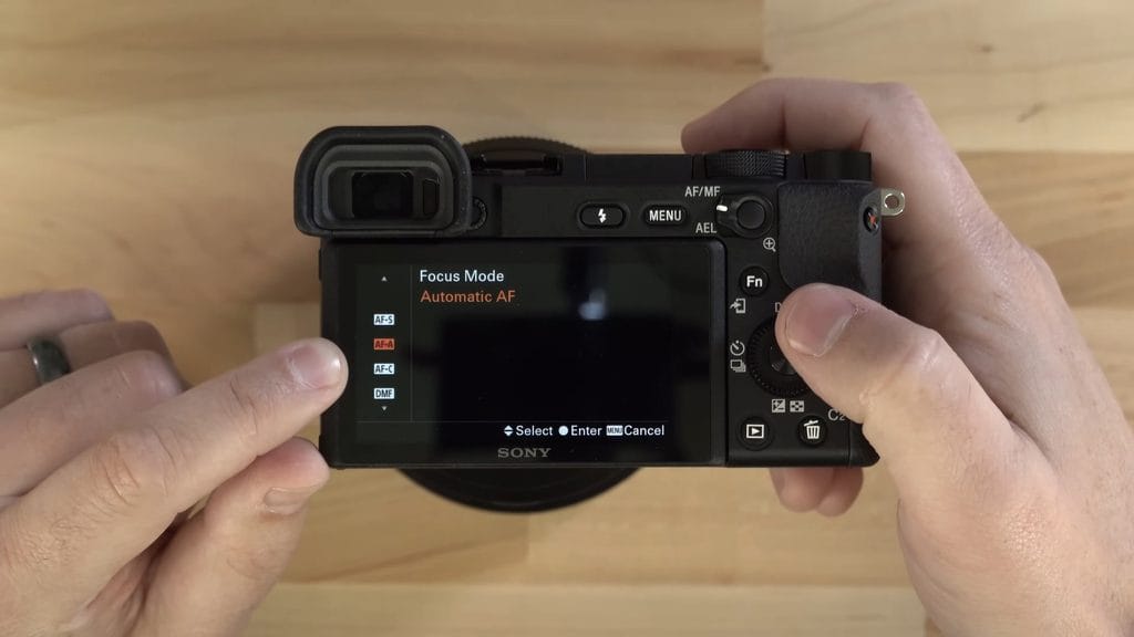 Sony a6400 Focus Mode options AF-S, AF-A and AF-C