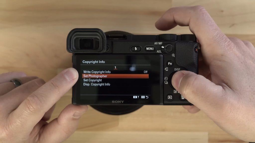 Sony a6400 Copyright Info menu