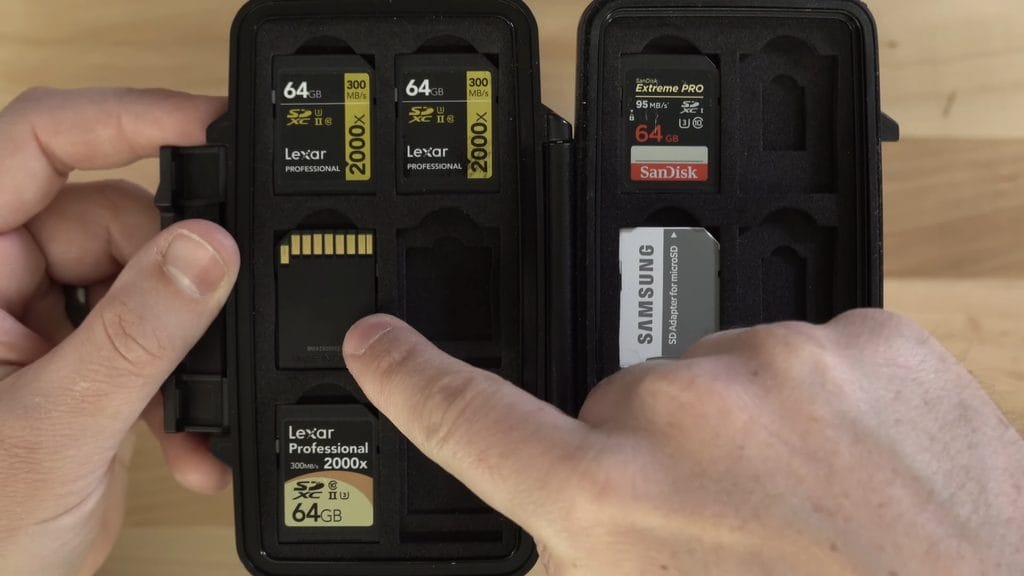 SD card case with a card flipped upside down to show it isn't ready to format