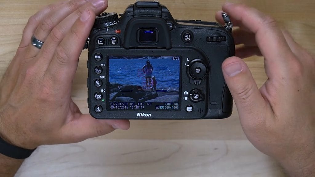 Nikon D7200 image playback showing the active focus point