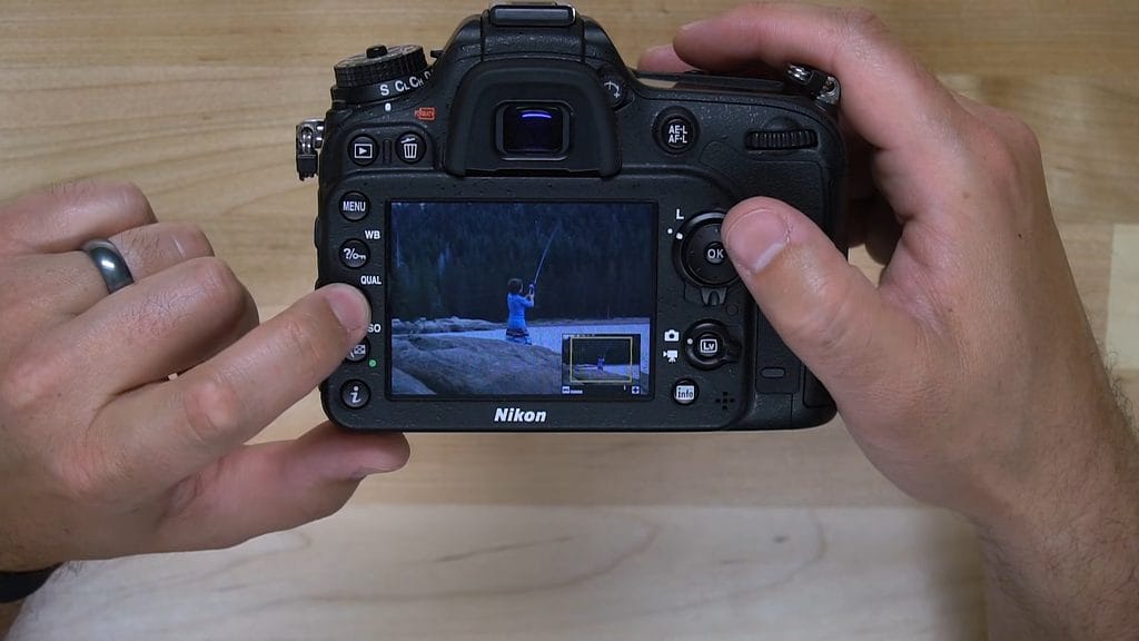 Zooming in on a photo in Nikon D7200 playback to check focus